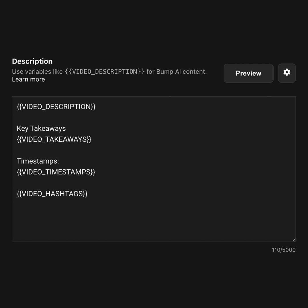 A description template built from Bump AI variables