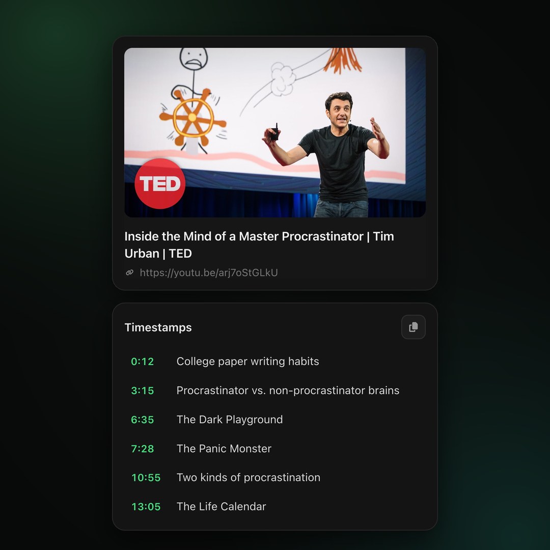 A TED talk in Bumpups with its AI-generated timestamps