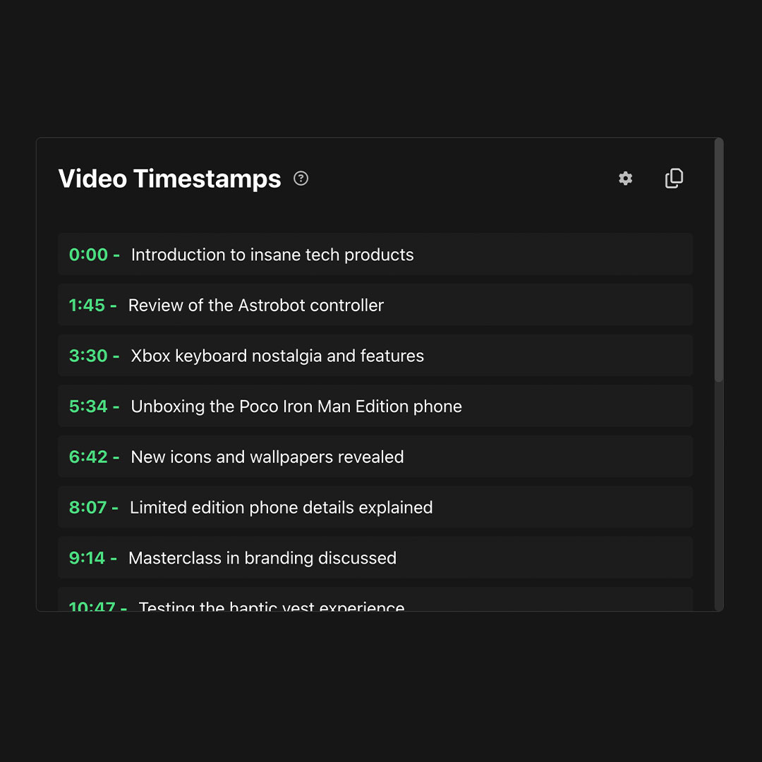 Timestamps generated for a video